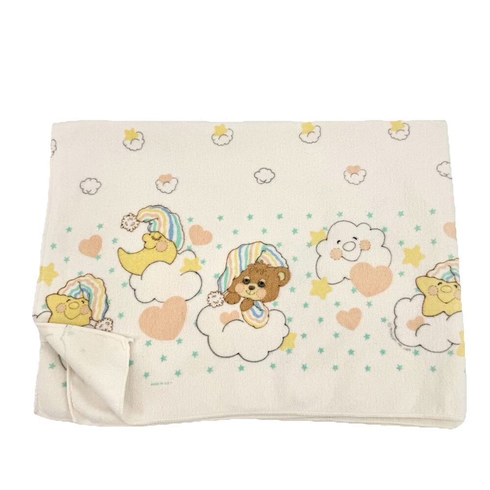 VTG Teddy Beddy Bear 1985 Baby Receiving Blanket Riegel Morgan Moon Stars